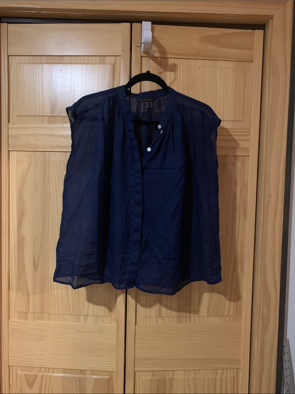 Banana Republic Sheer Navy Cap-Sleeve Blouse